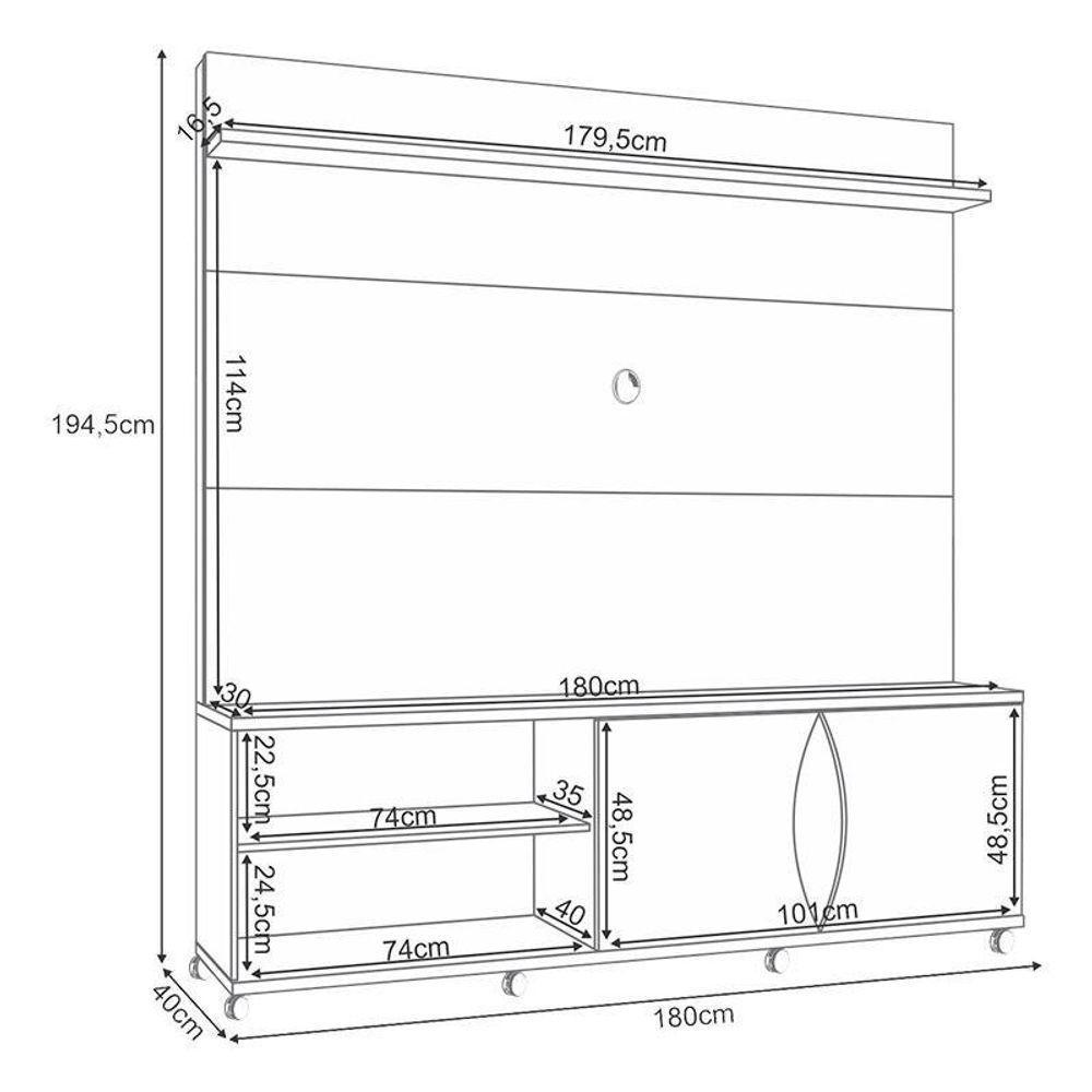 Estante Home Theater Luxor Cinamomo Off White E Aparador Infinity E Mesa De Centro Sky Cinamomo- Hb Móveis - 3
