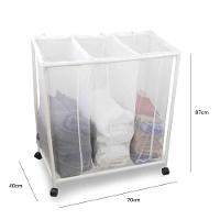 Carrinho Lavanderia Triplo Cesto De Roupas Com Rodinhas Organizador Lencol Toalha Casa Hotel Pousada Com 3 Disivorias - 4