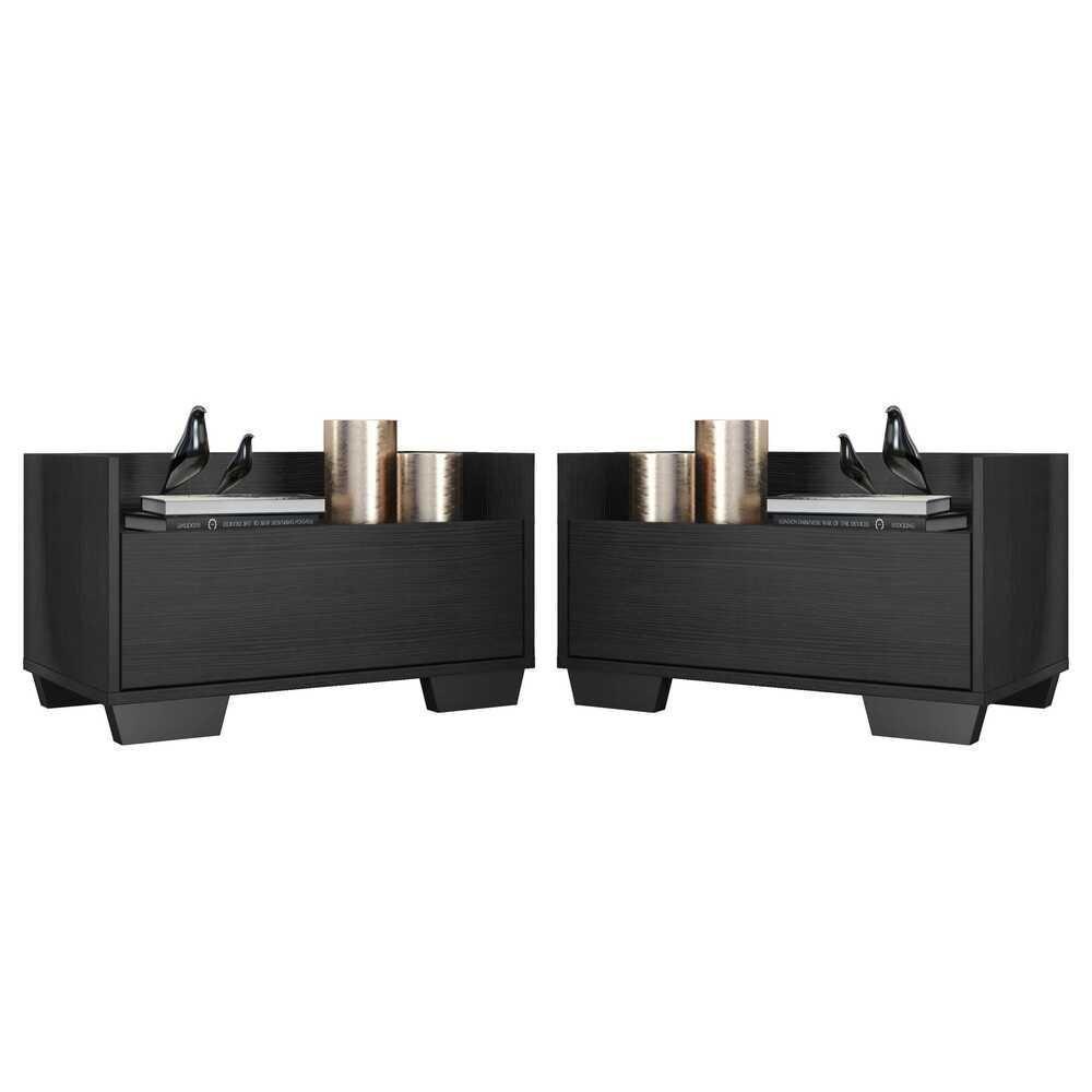 Kit Com 2 Mesas De Cabeceira 60Cm Multimóveis V3634 Preta Preto - 1