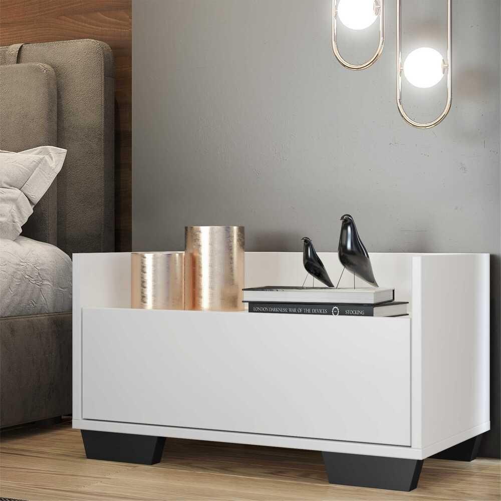 Mesa De Cabeceira 60Cm Multimóveis V3628 Branca/Preta Branco/Preto - 7