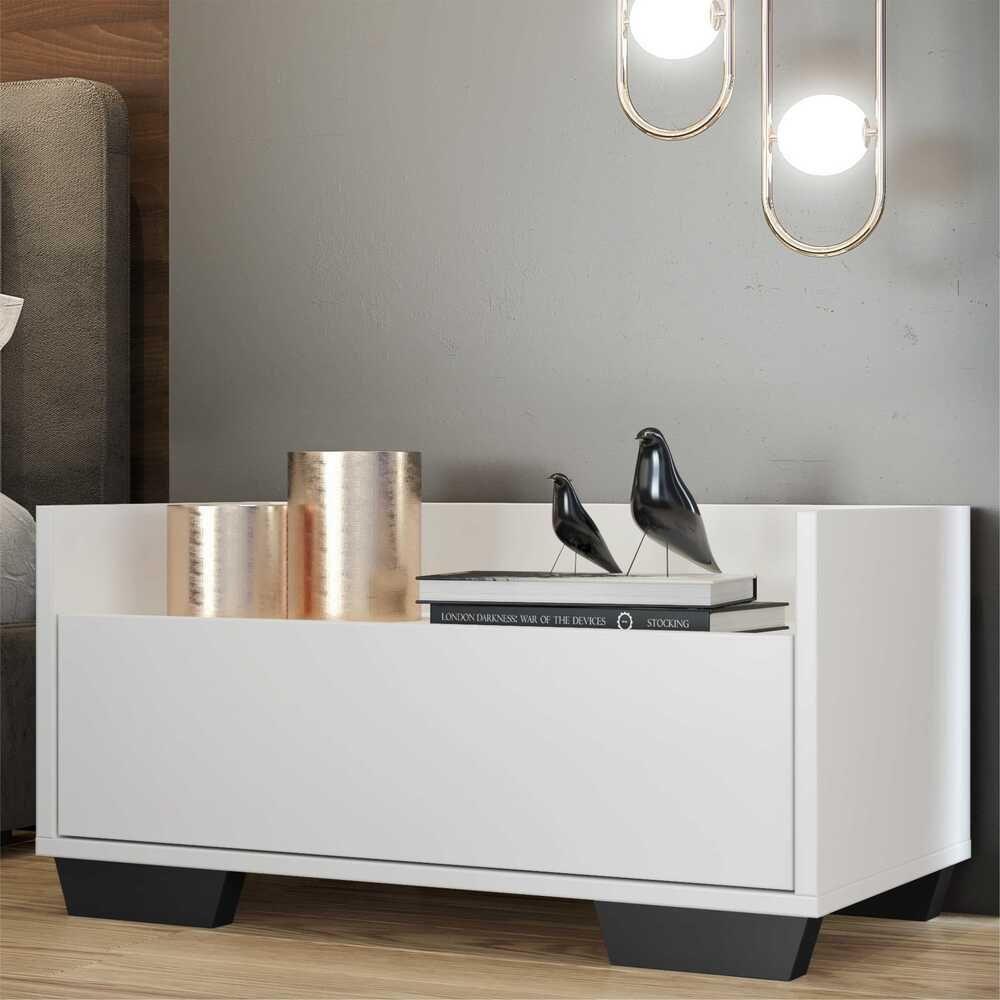 Mesa De Cabeceira 80Cm Multimóveis V4001 Branca/Preta Branco/Preto - 7