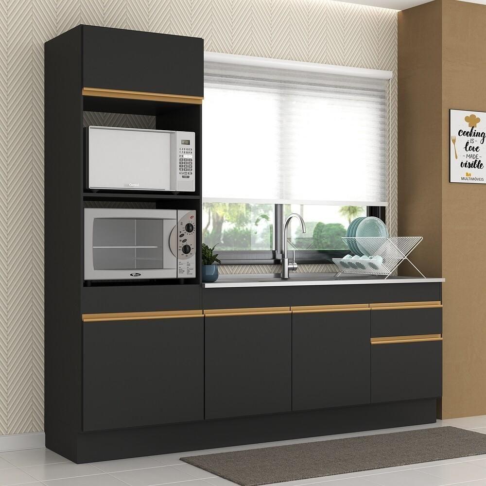 Cozinha Compacta Com Rodapé Com Armário E Balcão Preta - 1