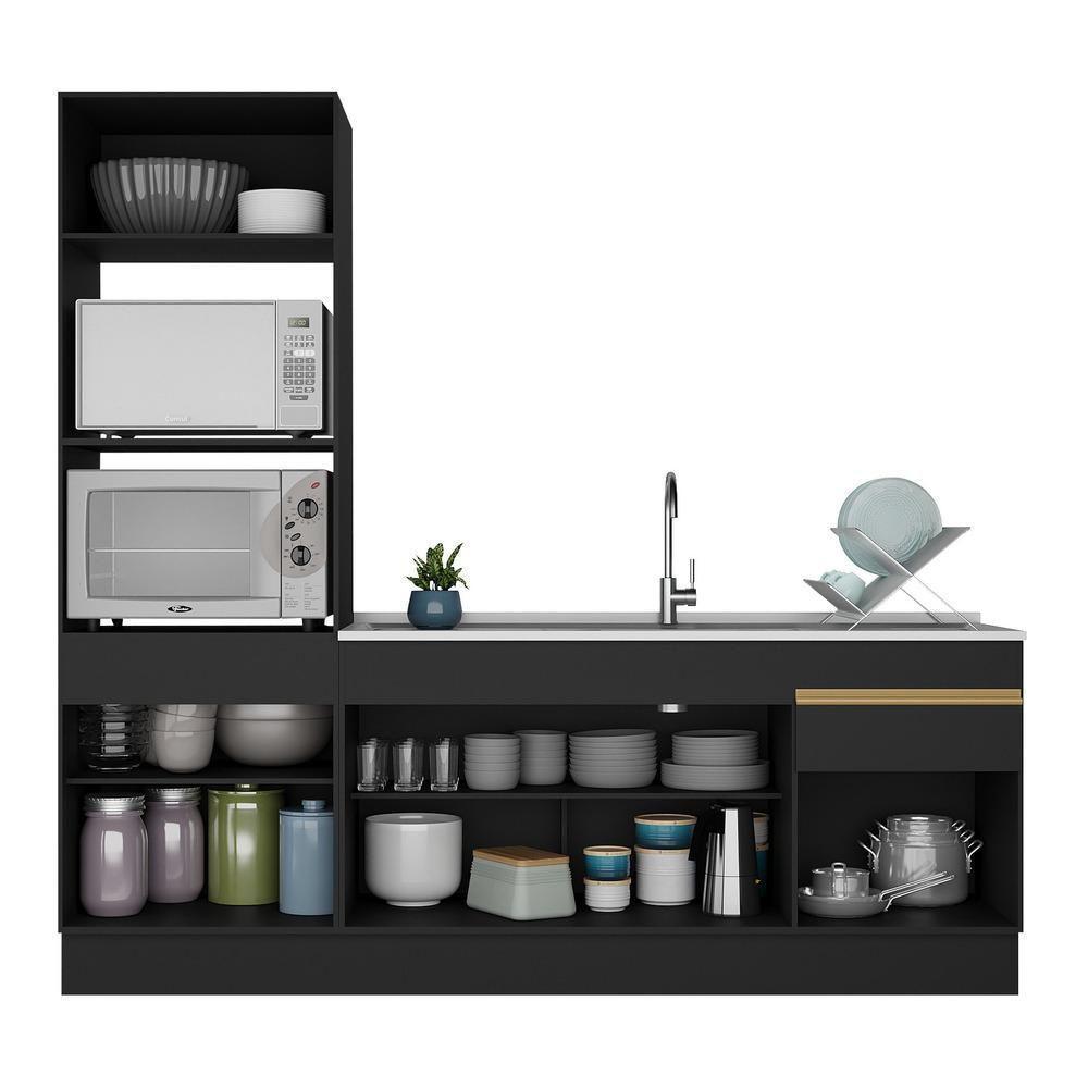 Cozinha Compacta Com Rodapé Com Armário E Balcão Preta - 4