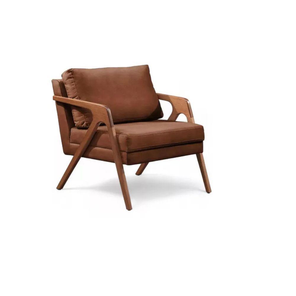 Conjunto 2 Poltronas Mona Luxo Madeira Maciça Corino Cor Caramelo - 1