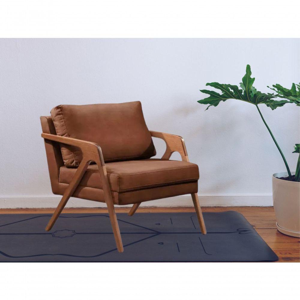 Conjunto 2 Poltronas Mona Luxo Madeira Maciça Corino Cor Caramelo - 3