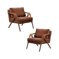 Conjunto 2 Poltronas Mona Luxo Madeira Maciça Corino Cor Caramelo - 2