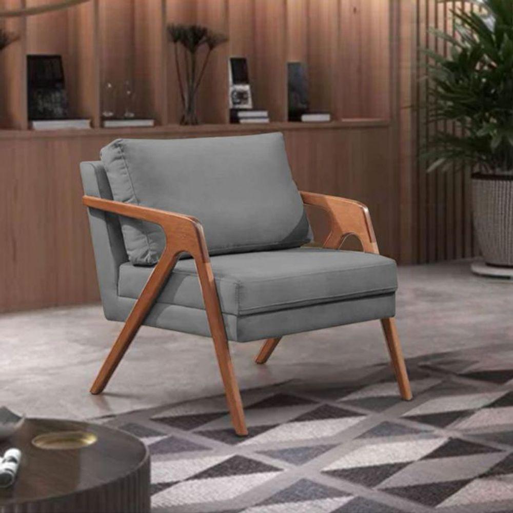 Poltrona Decorativa Mona Luxo Linho Cinza Escuro Moderna - 2