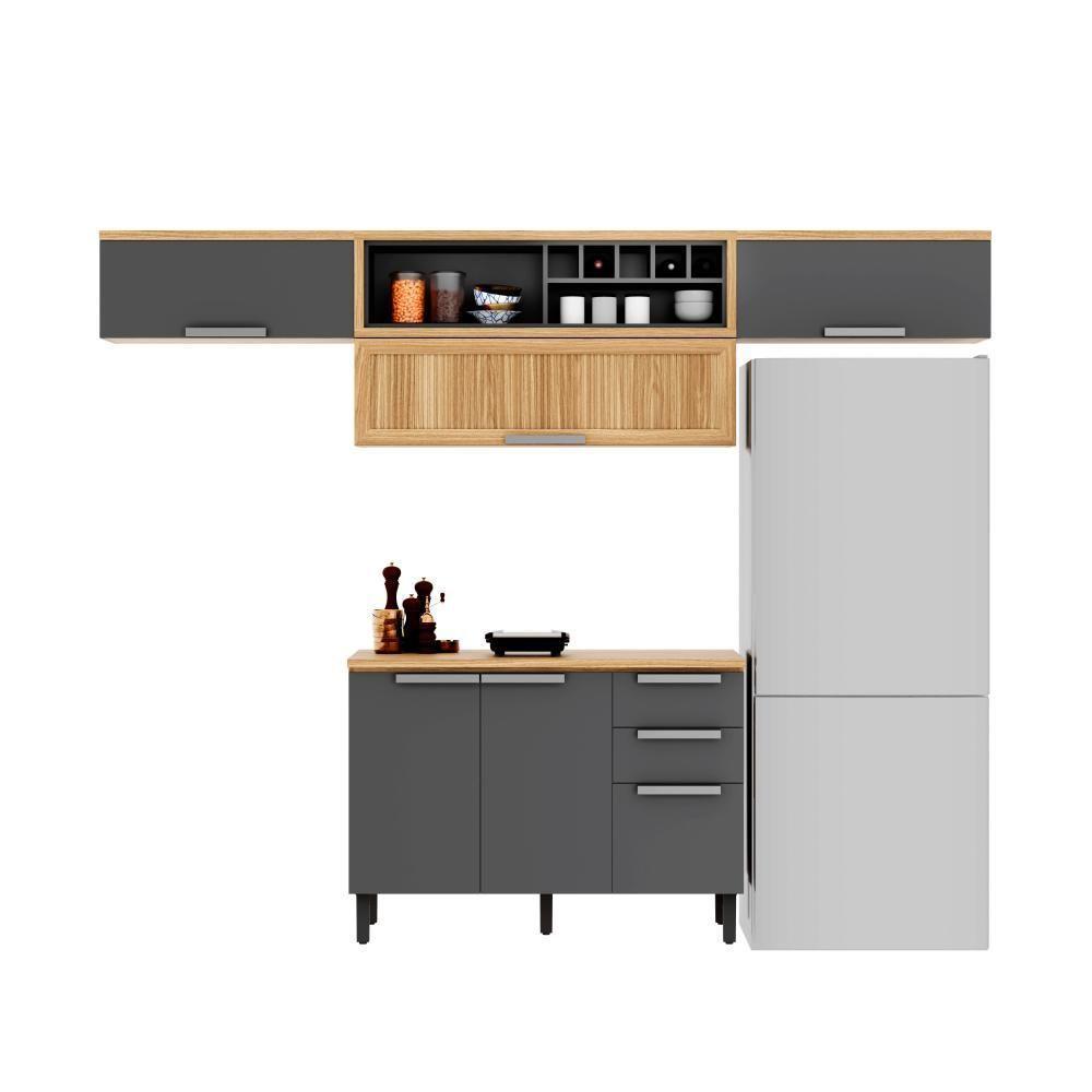 Cozinha Compacta 270cm 6 Portas 2 Gavetas New Porto Grafite Madeira Itatiaia - 1