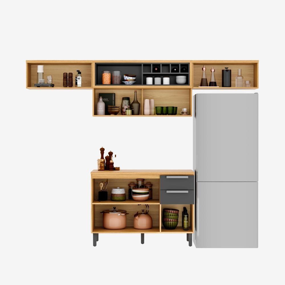 Cozinha Compacta 270cm 6 Portas 2 Gavetas New Porto Grafite Madeira Itatiaia - 2