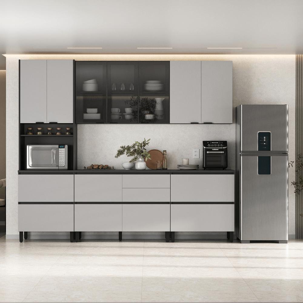 Cozinha Completa Itatiaia Lumina 270cm Em Madeira Mdf Grafite/fendi - 1