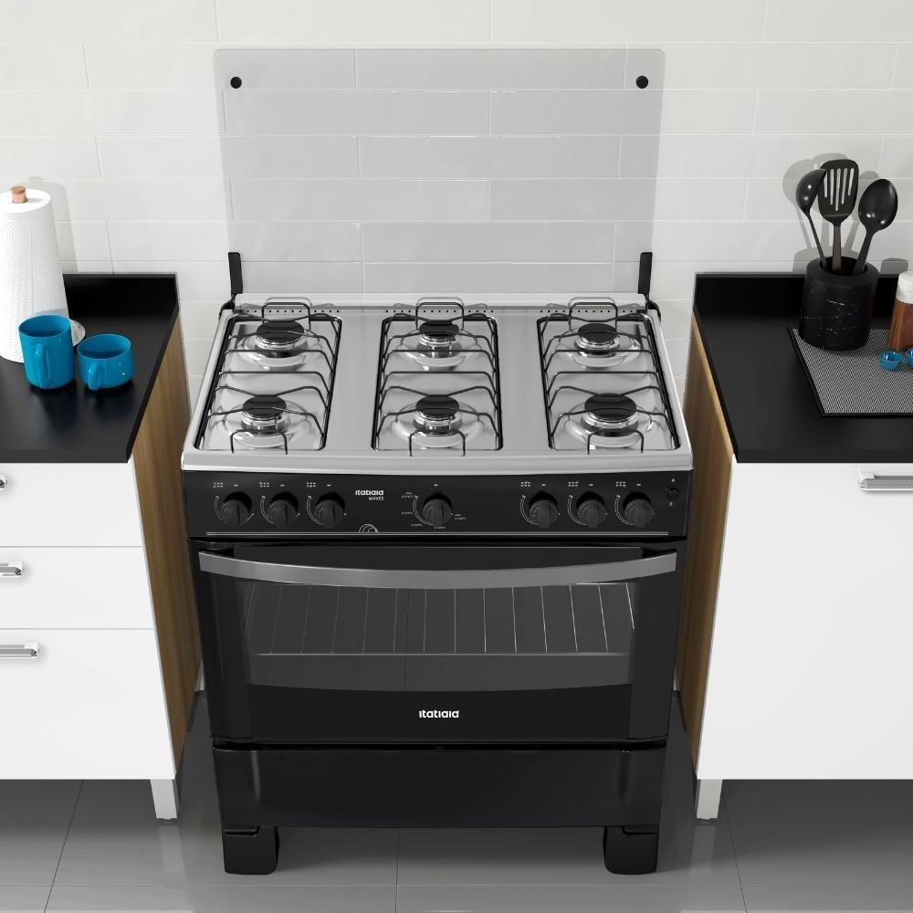 Fogão De Piso 6 Bocas A Gás Preto Itatiaia Waves Bivolt Com Acendimento Automático - 1