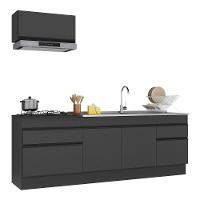Armário De Cozinha Compacta 220cm Com Rodapé Veneza Multimóveis V2109 Preto Preto - 1