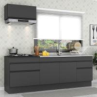 Armário De Cozinha Compacta 220cm Com Rodapé Veneza Multimóveis V2109 Preto Preto - 6