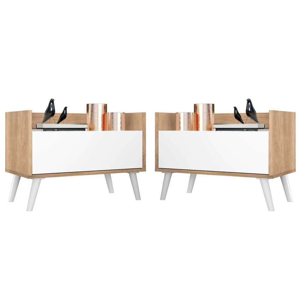 Kit Com 2 Mesas De Cabeceira 80Cm Retrô Multimóveis V4002 Rustic/Branca Rustic/Branco - 1