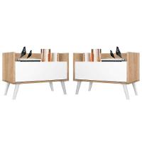 Kit Com 2 Mesas De Cabeceira 80Cm Retrô Multimóveis V4002 Rustic/Branca Rustic/Branco - 1