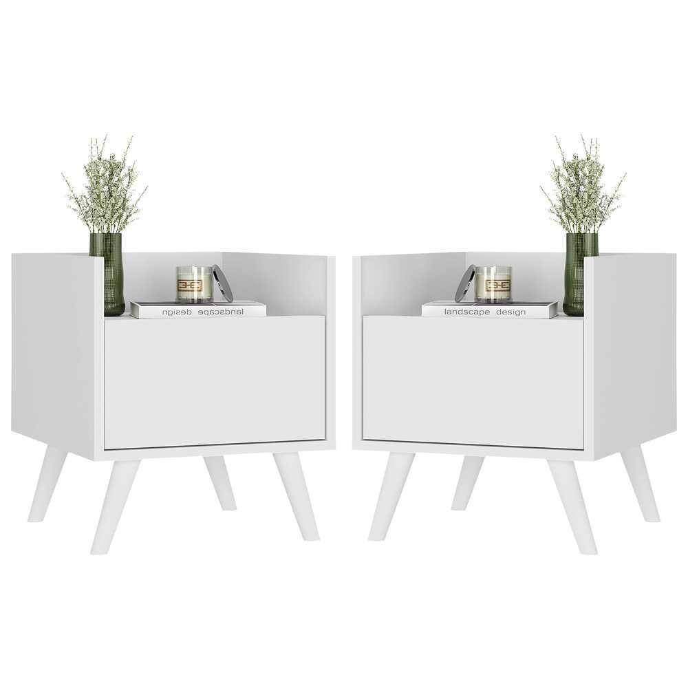 Kit Com 2 Mesas De Cabeceira 40Cm Retrô Multimóveis V4044 Branca Branco - 1