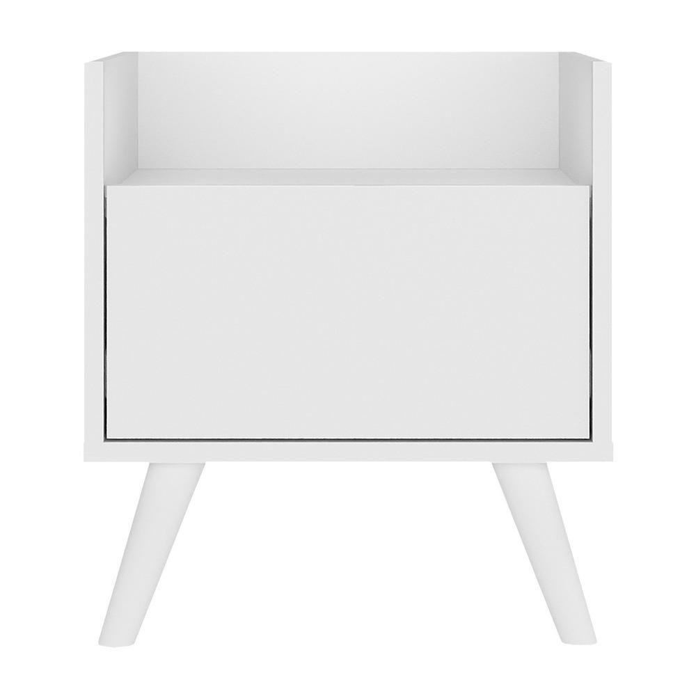 Kit Com 2 Mesas De Cabeceira 40Cm Retrô Multimóveis V4044 Branca Branco - 2