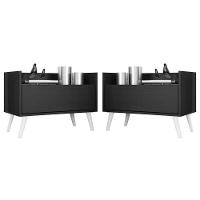 Kit Com 2 Mesas De Cabeceira 80Cm Retrô Multimóveis V4002 Preta/Branca Preto/Branco - 1