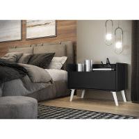 Kit Com 2 Mesas De Cabeceira 80Cm Retrô Multimóveis V4002 Preta/Branca Preto/Branco - 2