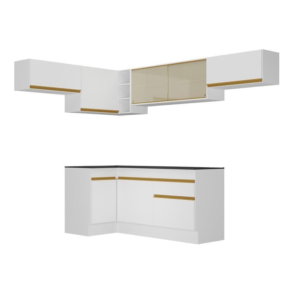 Cozinha Completa De Canto Mp2095 Com Armário E Balcão Branca - 3