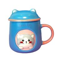 Caneca 3d Gatinho Azul Com Tampa E Colher - Elegância E Charme Para Seu Dia A Dia - 1
