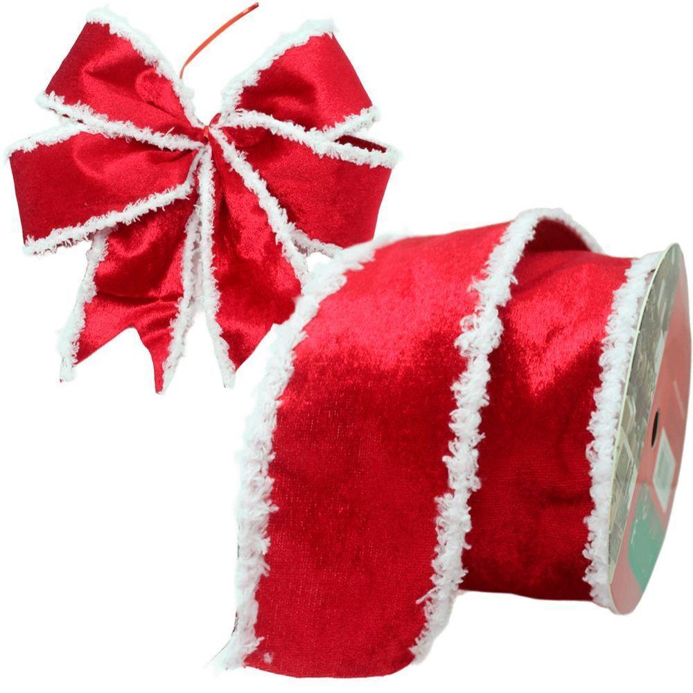 Kit 2 Fitas Aramadas Decoração Vermelha Natalina 6,3cm 9,14m - 1