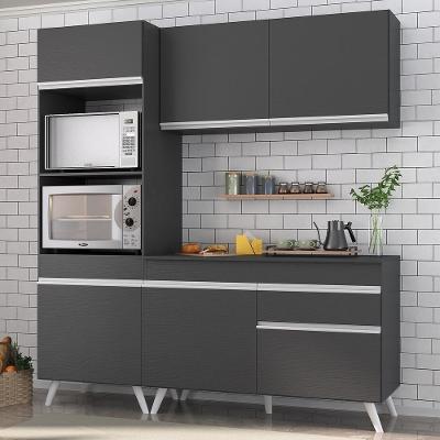 Armário de Cozinha Compacta Mp3694 6 Portas 1 Gaveta Mdf 182 cm Preto com Balcão e Aéreo