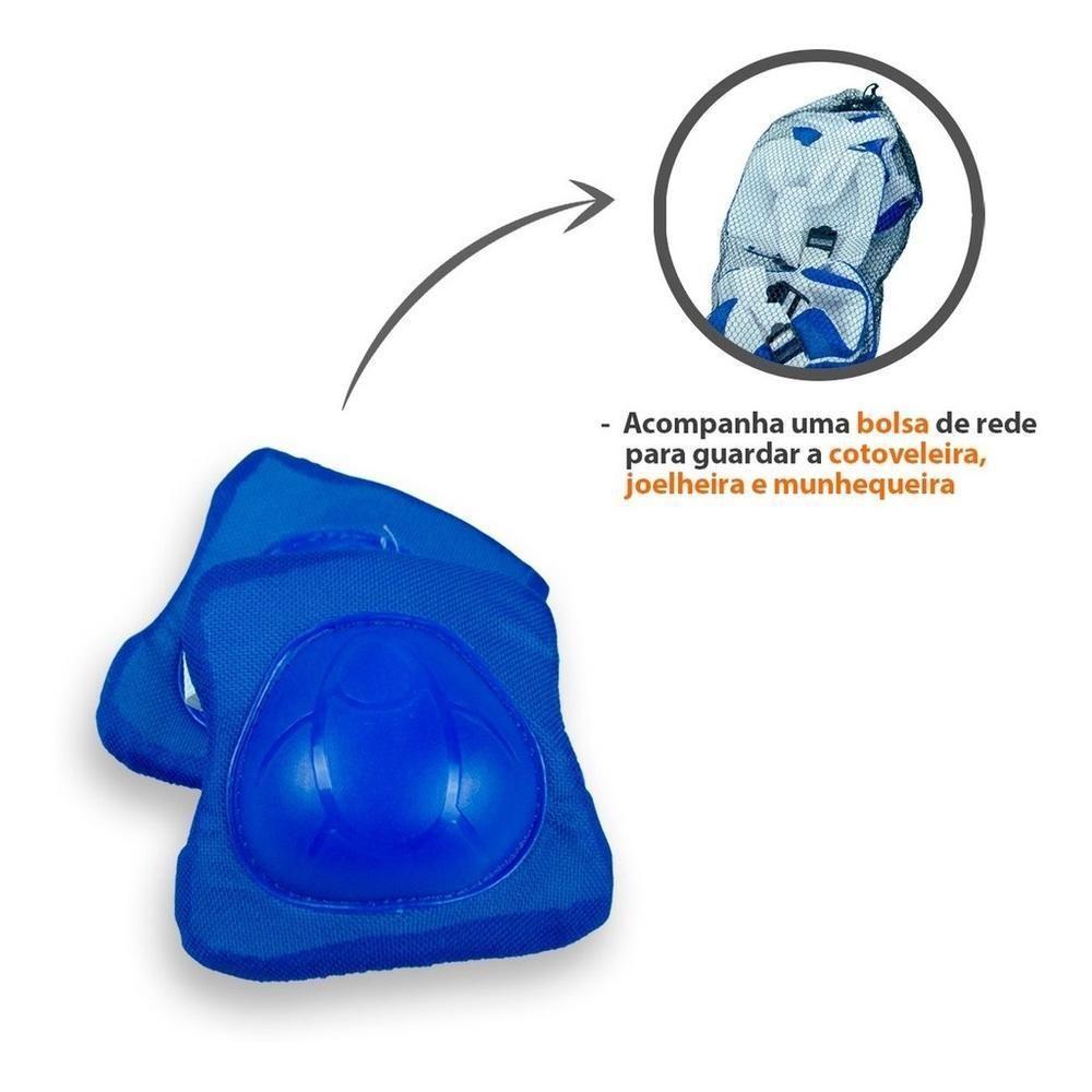 Kit De Proteção Infantil Joelheira Cotoveleira Protetor De Pulso Radical Acessorios Skate Patins Bike Esportes Azul; - 2
