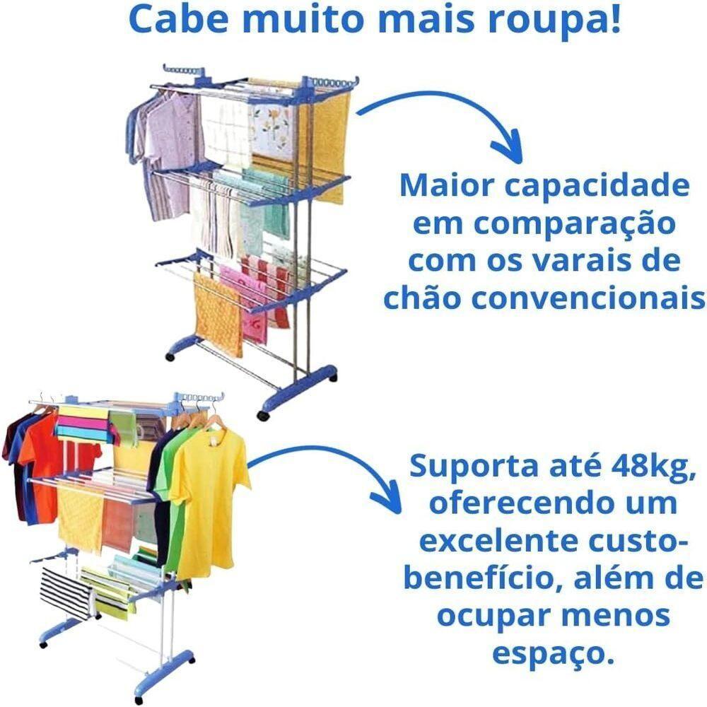 Varal De Chão Ajustável Inox Multiuso Arara De Roupas - 9