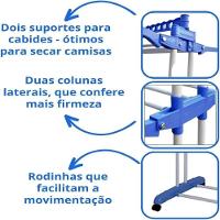 Varal De Chão Ajustável Inox Multiuso Arara De Roupas - 8