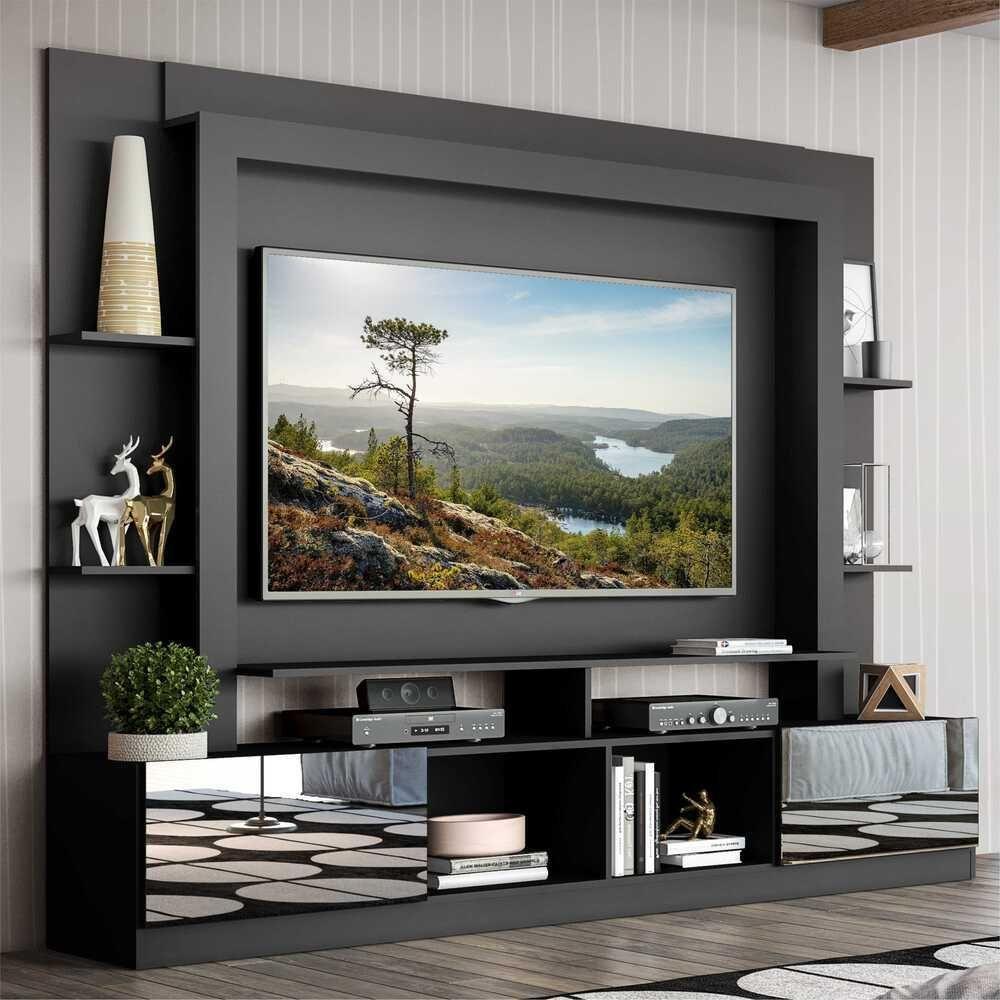 Estante Com Suporte Tv 65" Portas C/ Espelho Oslo Multimóveis V3382 Preta Preto - 7