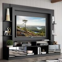 Estante Com Suporte Tv 65" Portas C/ Espelho Oslo Multimóveis V3382 Preta Preto - 7