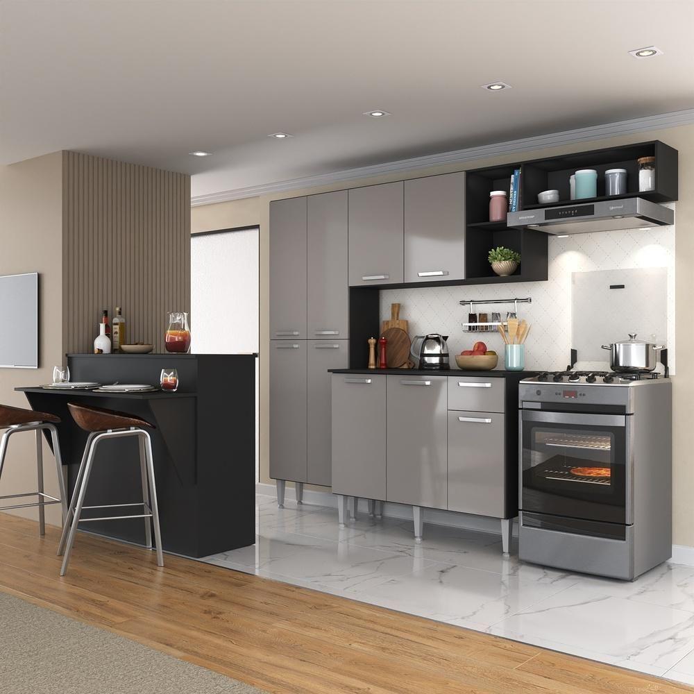 Cozinha Completa C/ Bancada Paris Multimóveis Mp2044 Preta/Lacca Fumê - 1
