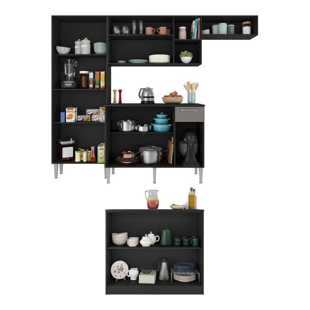 Cozinha Completa C/ Bancada Paris Multimóveis Mp2044 Preta/Lacca Fumê - 4