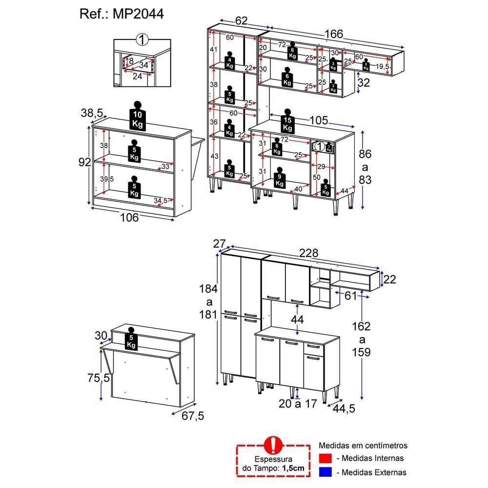 Cozinha Completa C/ Bancada Paris Multimóveis Mp2044 Preta/Lacca Fumê - 5