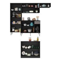 Cozinha Completa C/ Bancada Paris Multimóveis Mp2044 Preta/Lacca Fumê