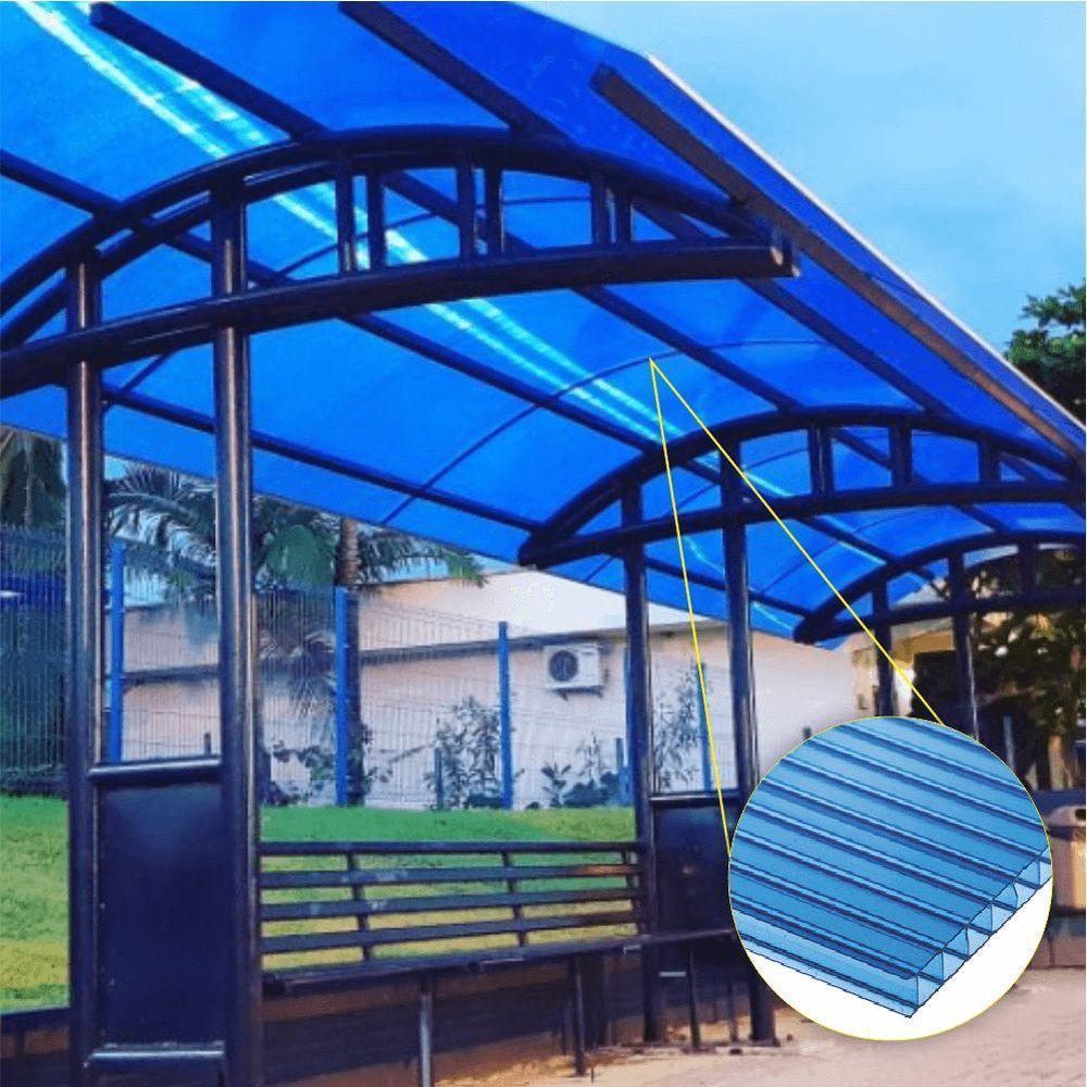 Chapa De Policarbonato Alveolar Azul 6mm - 2,10m X 3,00m - Importado - 2