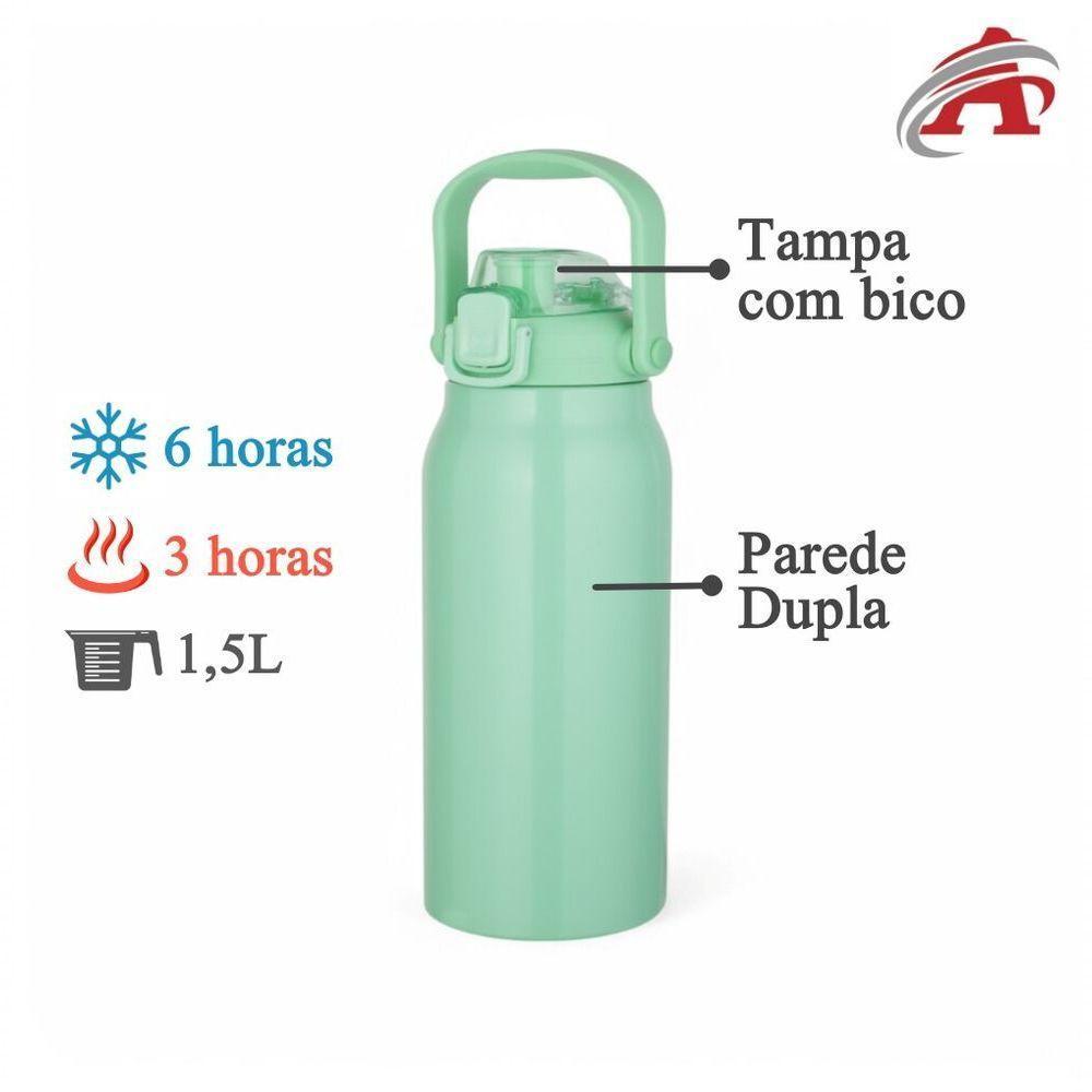 Garrafa Térmica De Aço Inox Verde Com Alça E Bico 1,5l - 3