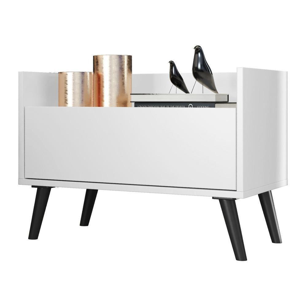 Mesa De Cabeceira 60Cm Retrô Multimóveis V3627 Branca/Preta Branco/Preto - 1