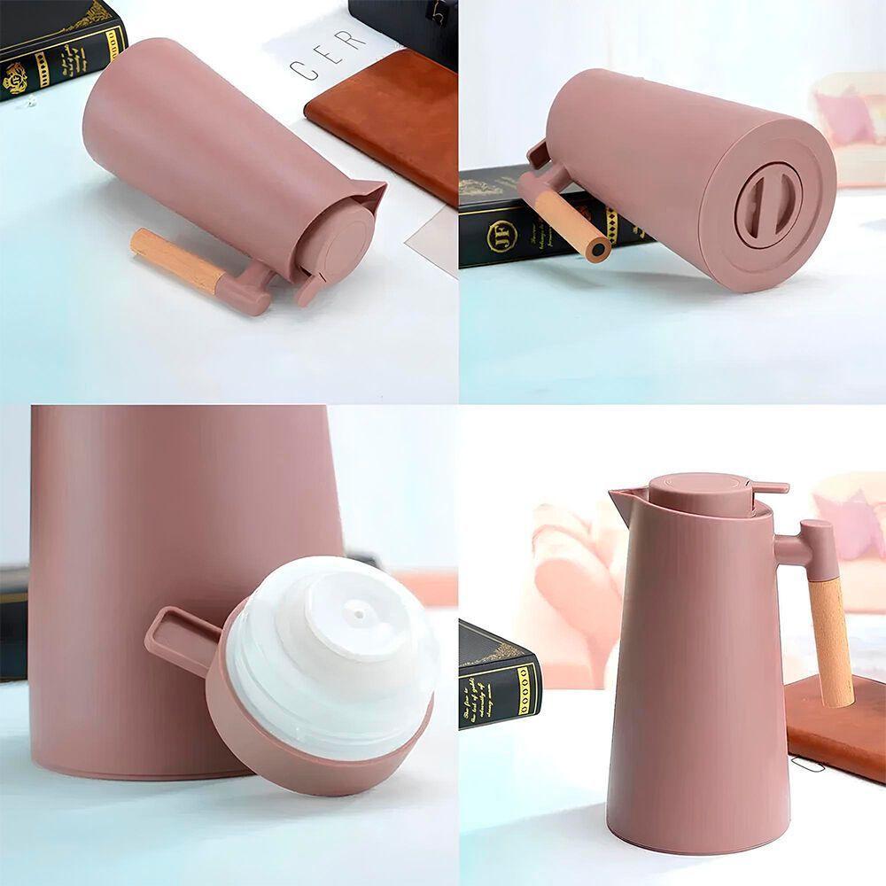 Garrafa Térmica De 1 Litro Com Alça De Madeira E Ampola De Vidro - Dupla Parede - 4