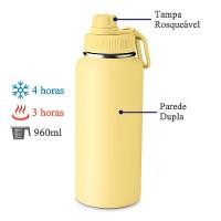 Garrafa Térmica Amarela Com Alça E Bico - 960ml, Dupla Parede - 3