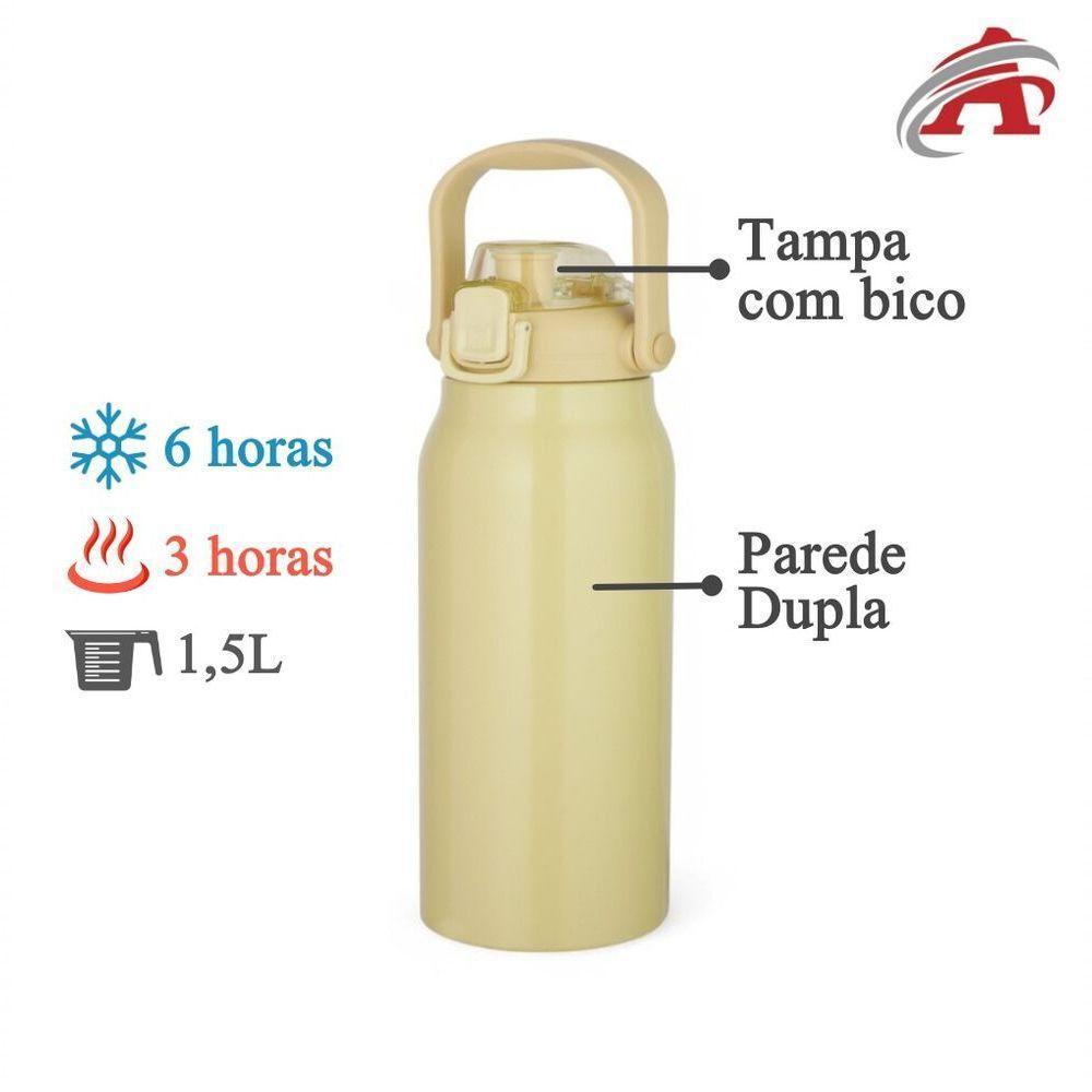 Garrafa Térmica 1,5l Em Aço Inox Com Alça E Bico - Amarela - 3
