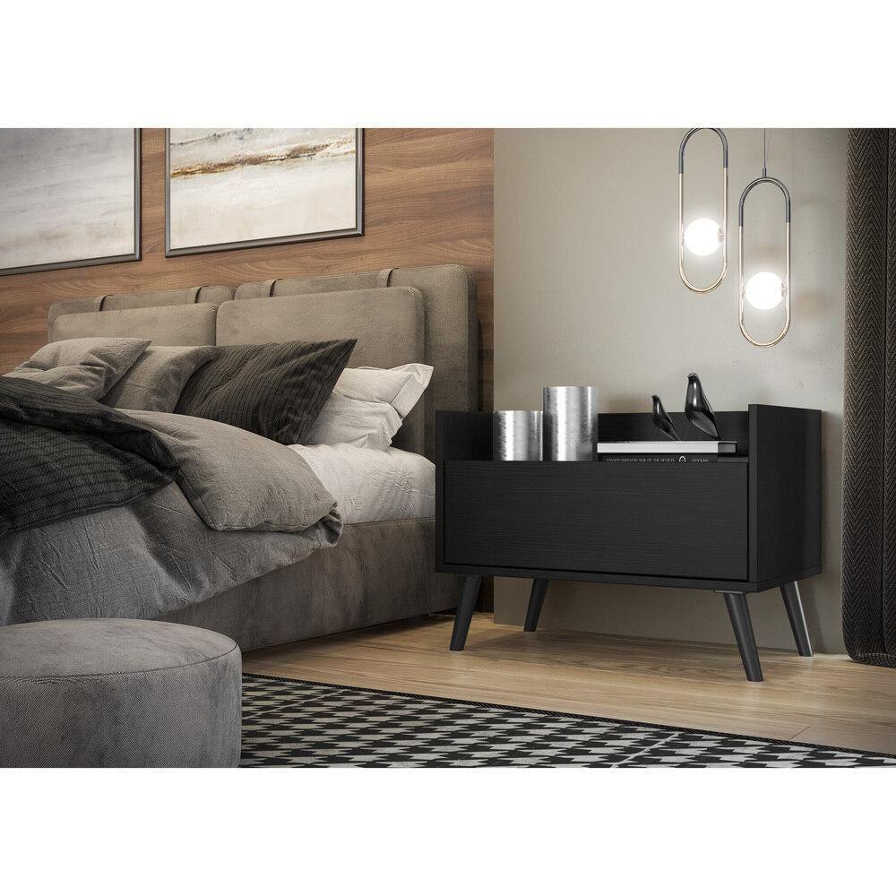 Kit Com 2 Mesas De Cabeceira 80Cm Retrô Multimóveis V4002 Preta Preto - 2