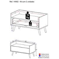Kit Com 2 Mesas De Cabeceira 80Cm Retrô Multimóveis V4002 Preta Preto - 5