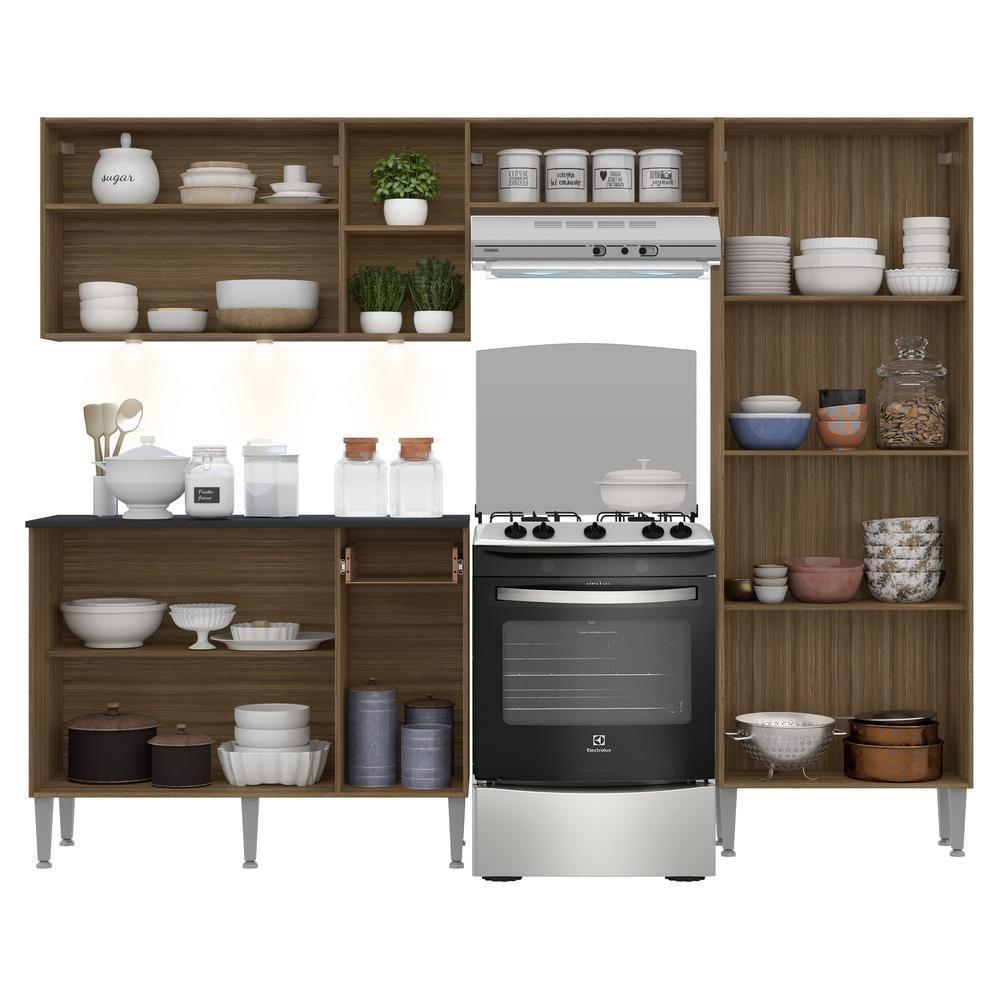 Cozinha Compacta C/ 3 Leds 3 Pçs Pequim Multimóveis V3413 Nogueira/Preta Nogueira/Preto - 4