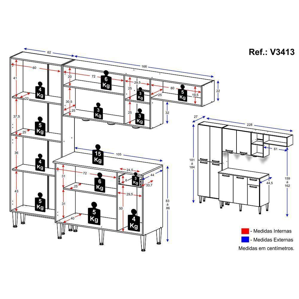 Cozinha Compacta C/ 3 Leds 3 Pçs Pequim Multimóveis V3413 Nogueira/Preta Nogueira/Preto - 5