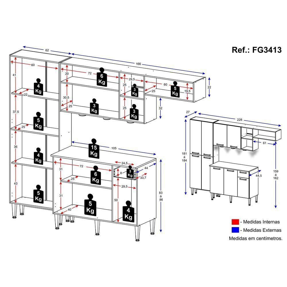 Cozinha Compacta Multimóveis Pequim Fg3413 Com 3 Leds Armário E Balcão Madeirada/preta - 4