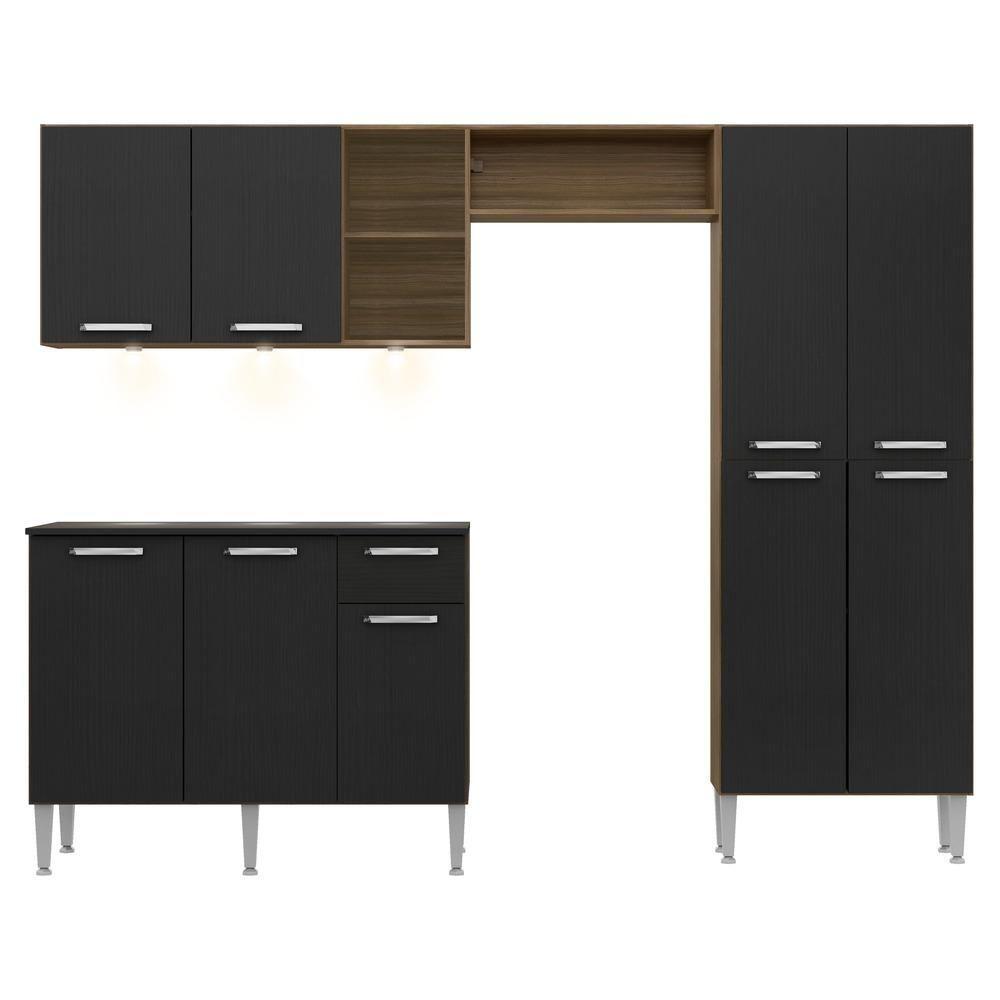 Cozinha Compacta Multimóveis Pequim Fg3413 Com 3 Leds Armário E Balcão Madeirada/preta - 6