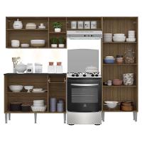 Cozinha Compacta Multimóveis Pequim Fg3413 Com 3 Leds Armário E Balcão Madeirada/preta - 1