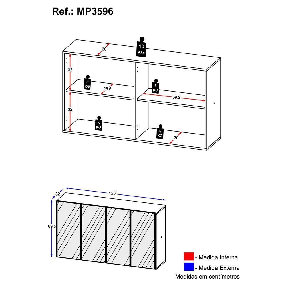 Aparador Buffet 4 Portas com Espelho Suspenso Vegas Multimóveis Rustic - 5